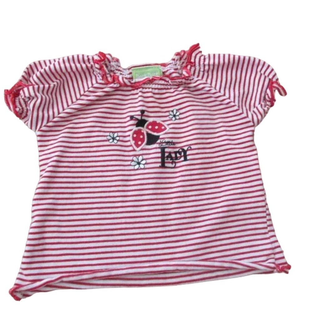 Little Lady Ladybug Pullover T Shirt Infant Girls 6-9M Red Striped Short Sleeve